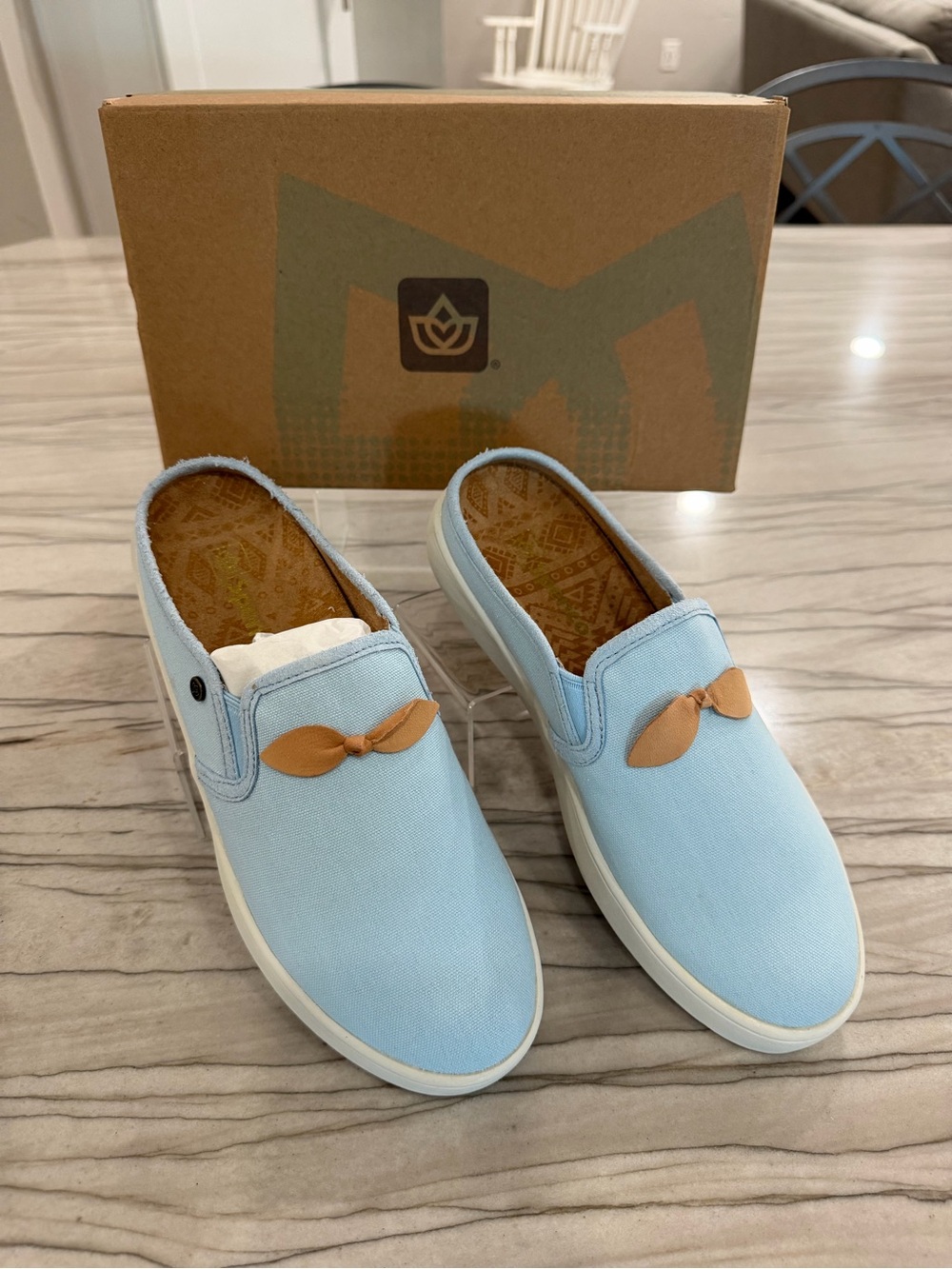 Blowfish Light Blue Canvas Slip-On Sneakers with Tan Accent